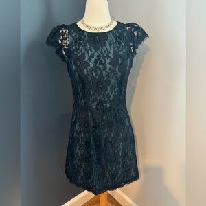 NWT BCBGeneration Black and Teal Lace Open Back Fit & Flare Cocktail Dress